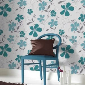 Superfresco Easy Teal & Silver Rapture Floral Wallpaper - One size - green