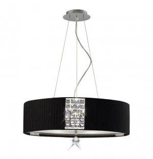 Ceiling Pendant Round with Black Shade 5 Light Polished Chrome, Crystal