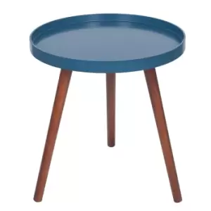 Pacari Dark Pine Wooden Leg Round Side Table Sapphire Blue