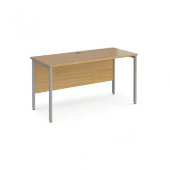 Office Desk 1400mm Rectangular Desk With H-Frame Leg Oak Tops With Silver Frames 600mm Depth Maestro 25