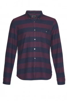 Mens French Connection Classic Flannel Stripe Shirt Blue Red