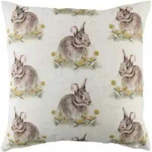 Evans Lichfield Woodland Hare Repeat Print Cushion Cover (One Size) (Off White/Brown/Yellow) - Off White/Brown/Yellow