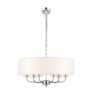 6 Light Multi Arm Ceiling Pendant Nickel Plate, White Silk Effect, E14