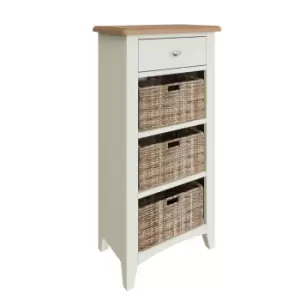 Kettle Interiors Two Tone Oak & White 4 Drawer Hallway/Bathroom Storage Unit With Wicker Baskets