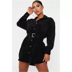 I Saw It First Black Cord Pocket Detail Belted Shirt Dress - Black