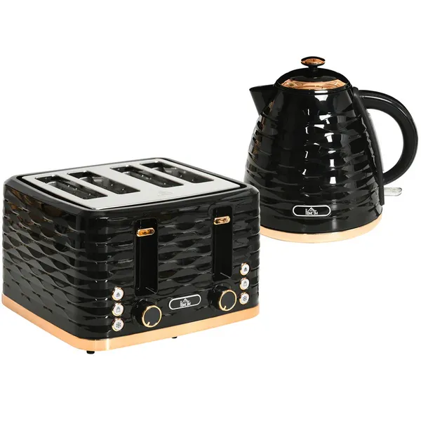 HOMCOM Homcom - Kettle and Toaster Set 1.7L Fast Boil Kettle & Toaster Set Black - Black 5056725352165