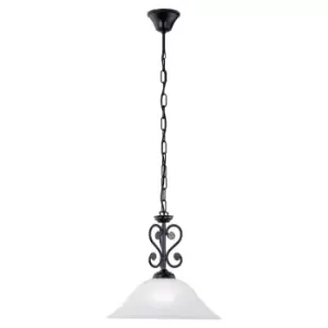 Pendant Ceiling Light Colour Black Shade White Glass Alabaster Bulb E27 1x60W