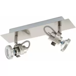 Loops - Flush 2 Spot Ceiling Light Colour Satin Nickel Shade Bulb GU10 2x3.3W Included