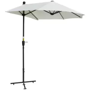 Outsunny 2m Half Parasol w/ Crank Handle, Cross Base and Double-Sided Canopy - Cream White