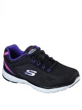 Skechers Flex Appeal 3.0 Steady Move Wide Fit Trainer - Black Purple, Black/Purple, Size 4, Women