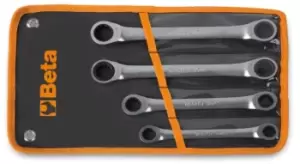 Beta Tools 195AS /B4 4pc AF Dbl End Flat BiHex Ratchet Ring Wrench Set 001950654