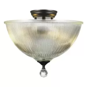 Luminosa Talisa 2 Light Semi Flush Ceiling Lamp E27 With Dome 38cm Glass Shade Matt Black, Clear