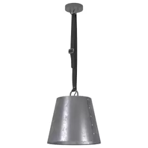 Hanging Ceiling Pendant Light Raw Steel Shade & Leather 1 x 60W E27 Bulb