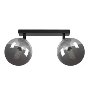 Tofi Black Globe Twin Ceiling Spotlight with Graphite Glass Shades, 2x E14