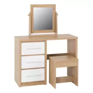 Seconique Seville Dressing Table Set - White Gloss/Light Oak Effect Veneer