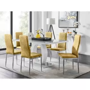 Furniture Box Giovani 6 Grey Dining Table and 6 Mustard Velvet Milan Chairs