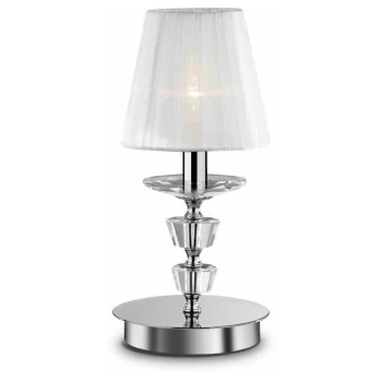 Ideal Lux Pegaso - 1 Light Large Table Lamp Chrome, White, Crystal with Organza Shade, E14