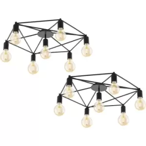 2 PACK Wall Flush 7 Ceiling Light Colour Black Pentagon Shape Frame E27 7x60W