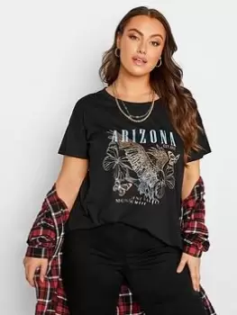 Yours Placement Print Arizona Eagle T-Shirt - Black, Size 22-24, Women