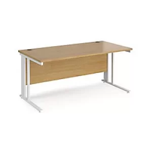 Rectangular Straight Desk Oak Wood Cable Managed Legs White Maestro 25 1600 x 800 x 725mm