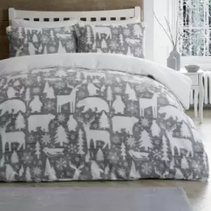 Fusion Christmas Arctic Animals Super Soft Fleece Duvet Cover Set, Grey, King