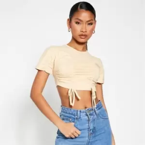 I Saw It First Cotton Ruched High Neck Crop Top - Brown