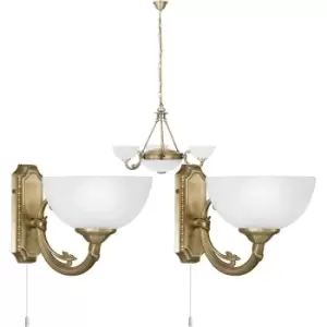 Ceiling Pendant Light & 2x Matching Wall Lights Bronze & Satin Glass Chandelier