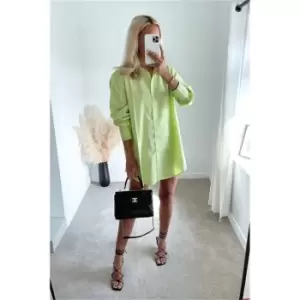 I Saw It First Lime Green Woven Oversized Dip Hem Shirt Dress - Green