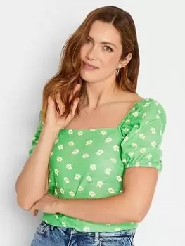 Long Tall Sally Flower Print Linen Top - Green, Size 20, Women