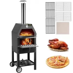 VEVOR Outdoor Pizza Oven, 12" Wood Fire Oven, 2-Layer Pizza Oven Wood Fired, Wood Burning Outdoor Pizza Oven w/ 2 Removable Wheels, Wood Fired Pizza M