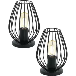 2 PACK Table Lamp Desk Light Black Base & Small Wire Cage Shade 1x 60W E27