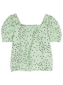 Mintie By Mint Velvet Girls Lila Green Spot Top - Green