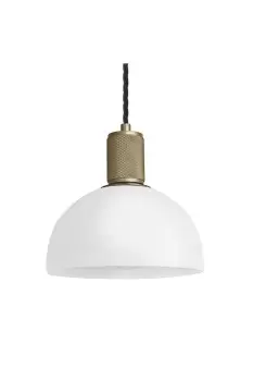 Knurled Opal Glass Dome Pendant Light, 8 Inch, White, Brass Holder