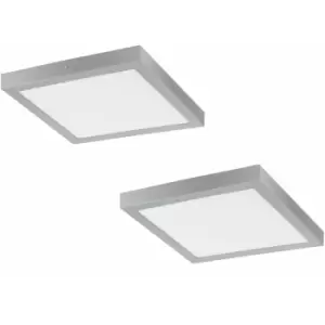 2 PACK Wall / Ceiling Light Silver 400mm Square Surface Mounted 25W LED 3000K