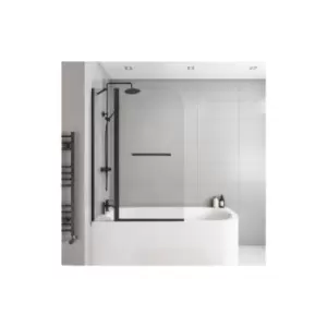 Zibal Hinged with Fixed Panel 1450mm 6mm Matt Black Bath Screen with Towel Rail