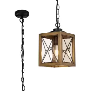 Luminosa Pendant, 1 x E27, Wood Effect & Black, Clear Glass, IP54, 2yrs Warranty