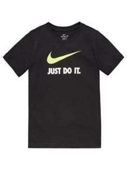 Nike Sportswear Kids Just Do It Swoosh Tee - Black/Volt, Black/Volt, Size L, 12-13 Years, Women