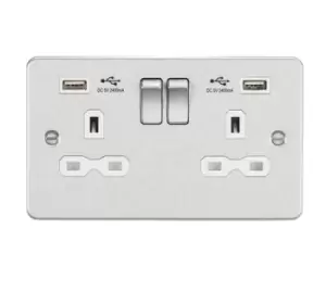 KnightsBridge 13A 2G switched socket with dual USB charger A + A (2.4A) - Brushed chrome with white insert