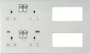 KnightsBridge Screwless Combination Plate with Dual USB FASTCHARGE A+C - Brushed Chrome with white insert