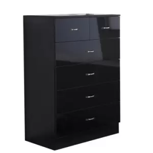 Chilton Modern 6 Drawer Chest - High Black Gloss - Black