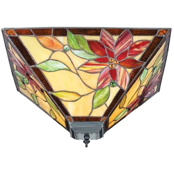 Interiors Lelani - 2 Light Medium Ceiling Flush Light Tiffany Style Glass, E27