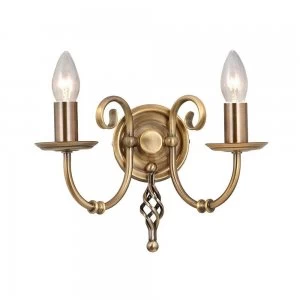 2 Light Indoor Candle Wall Light Aged Brass, E14