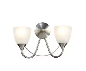 Cooper Wall Lamp 2 Light E14 Satin Nickel, Opal Glass