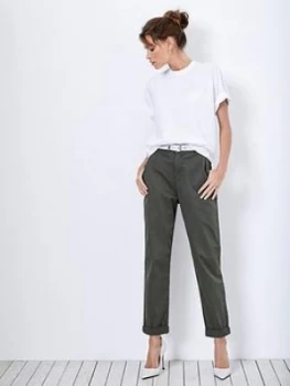 Mint Velvet Button Detail Chino - Khaki, Green, Size 8, Women