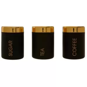 Set of 3 Canisters in Black/Gold