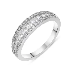 18ct White Gold Diamond Three Row Claw Set Graduating Ring