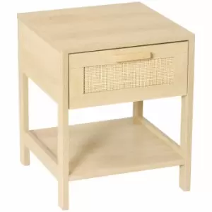 HOMCOM Nightstand With Rattan Drawer And Storage Shelf