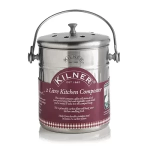 Kilner Stainless Steel Kitchen Compost Bin, 2.0L, Silver