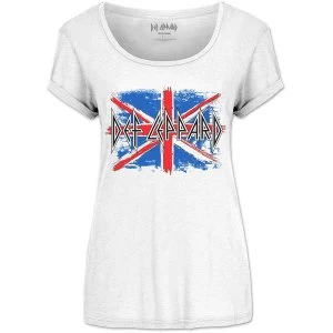 Def Leppard - Union Jack Womens Medium T-Shirt - White