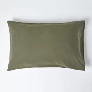 Khaki Green Linen Housewife Pillowcase, Standard - Green - Homescapes